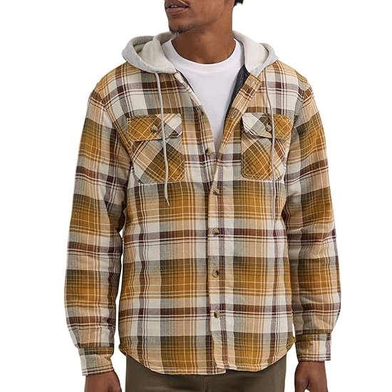 Men's Long Sleeve Quilted Lined Flannel Shirt Hoodie Everyday Casual H