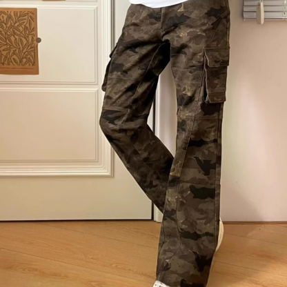 Street Retro Camouflage Multi-Pocket Slim Workwear Straight Pants