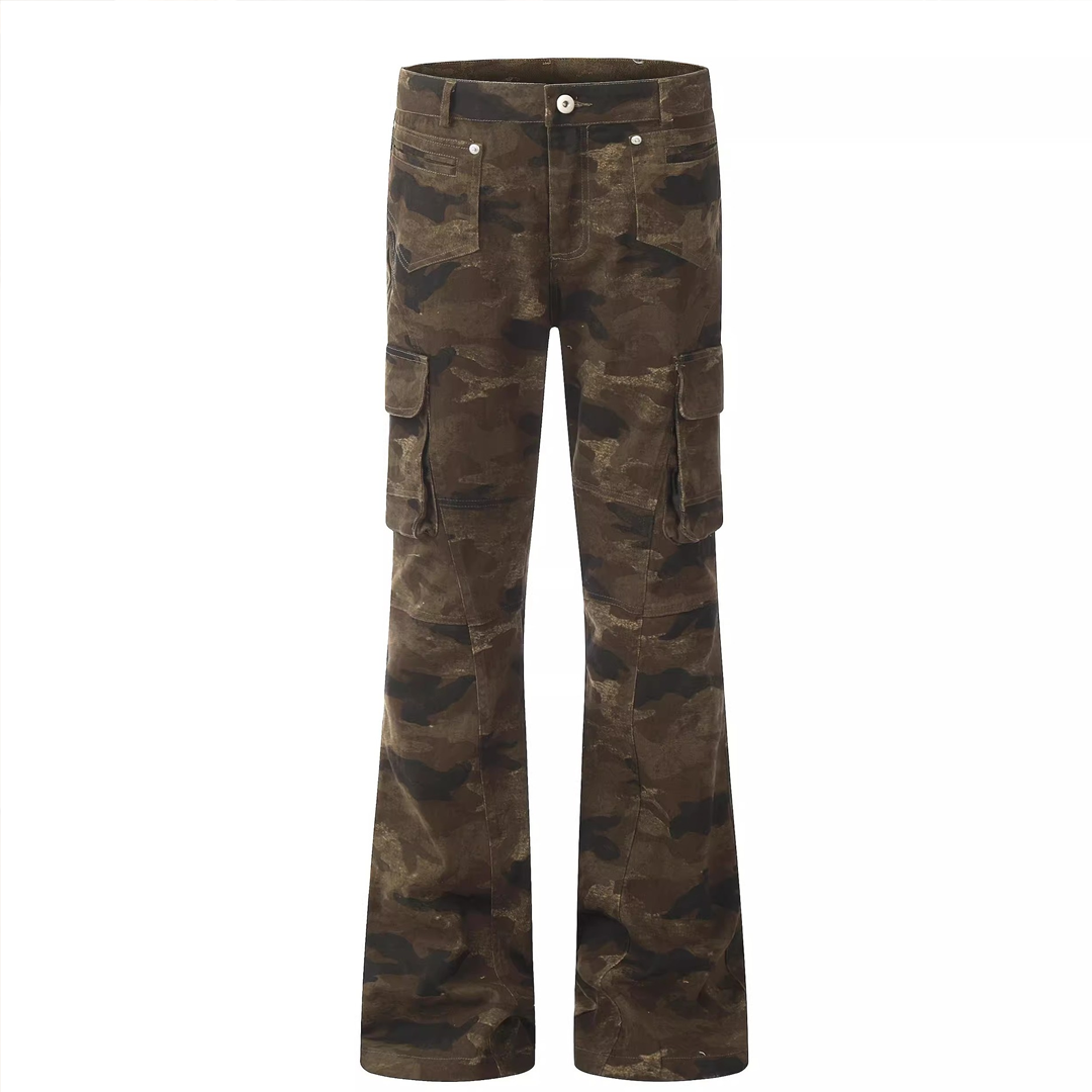 Street Retro Camouflage Multi-Pocket Slim Workwear Straight Pants