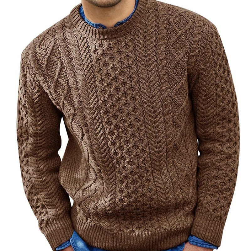 Knitted Crewneck Sweater with Ribbed Pattern
