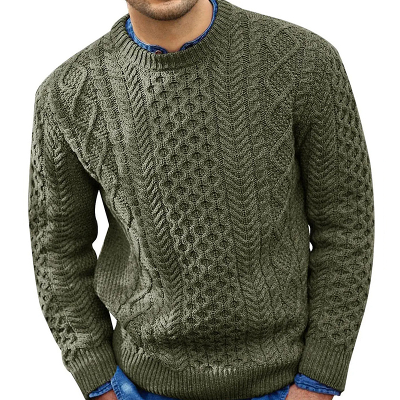 Knitted Crewneck Sweater with Ribbed Pattern