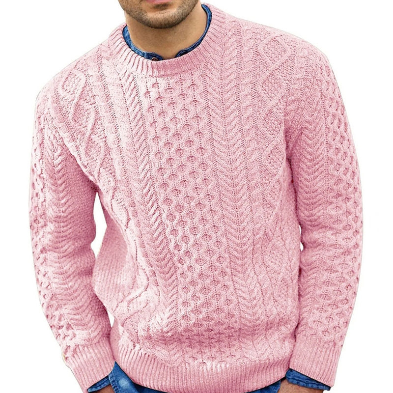 Knitted Crewneck Sweater with Ribbed Pattern