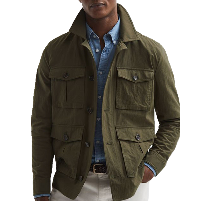 Men's Lightweight Hunting Jacket Casual Button Jacket Windproof Work Coat with Pockets