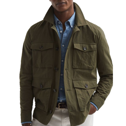 Men's Lightweight Hunting Jacket Casual Button Jacket Windproof Work Coat with Pockets