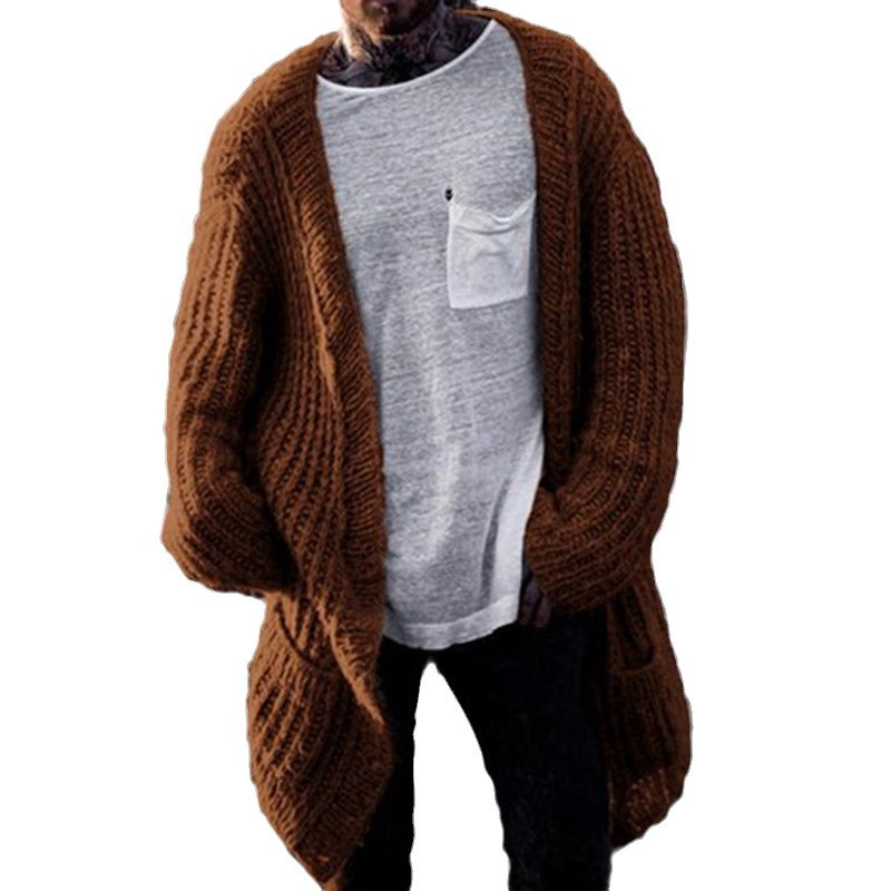 Men's Autumn and Winter New Mid-Length Cardigan Men's Chunky Cardigan Sweater Jacket