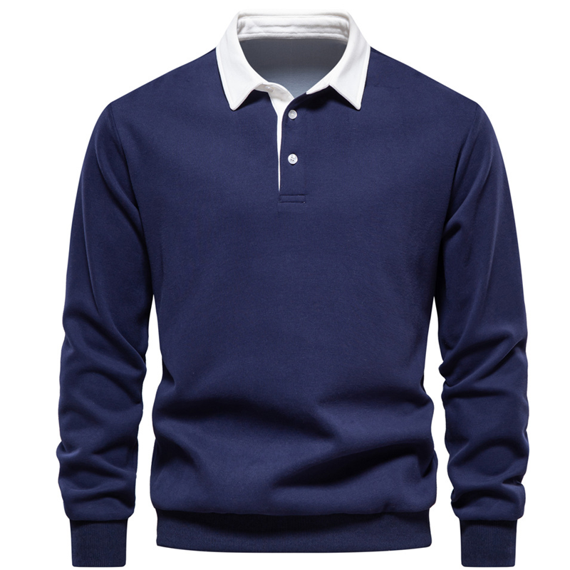 Long sleeved cotton lapel sweatshirt for autumn and winter casual polo shirt