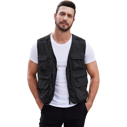 Men's Fishing Vest Summer Outdoor Work Vest Practical Travel Lightweight Sleeveless Jacket with Pockets
