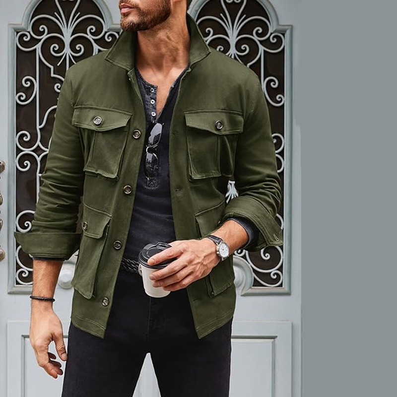 Men's Lightweight Hunting Jacket Casual Button Jacket Windproof Work C