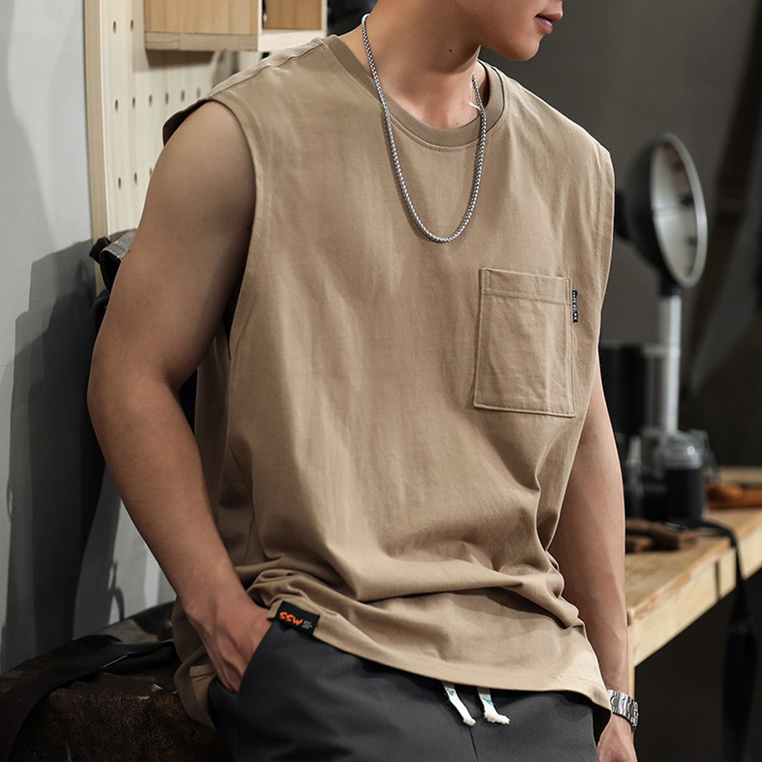 Heavyweight Cotton Sports Vest Men's Loose Versatile Sleeveless T-Shirt