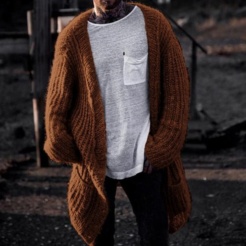 Men's Autumn and Winter New Mid-Length Cardigan Men's Chunky Cardigan Sweater Jacket