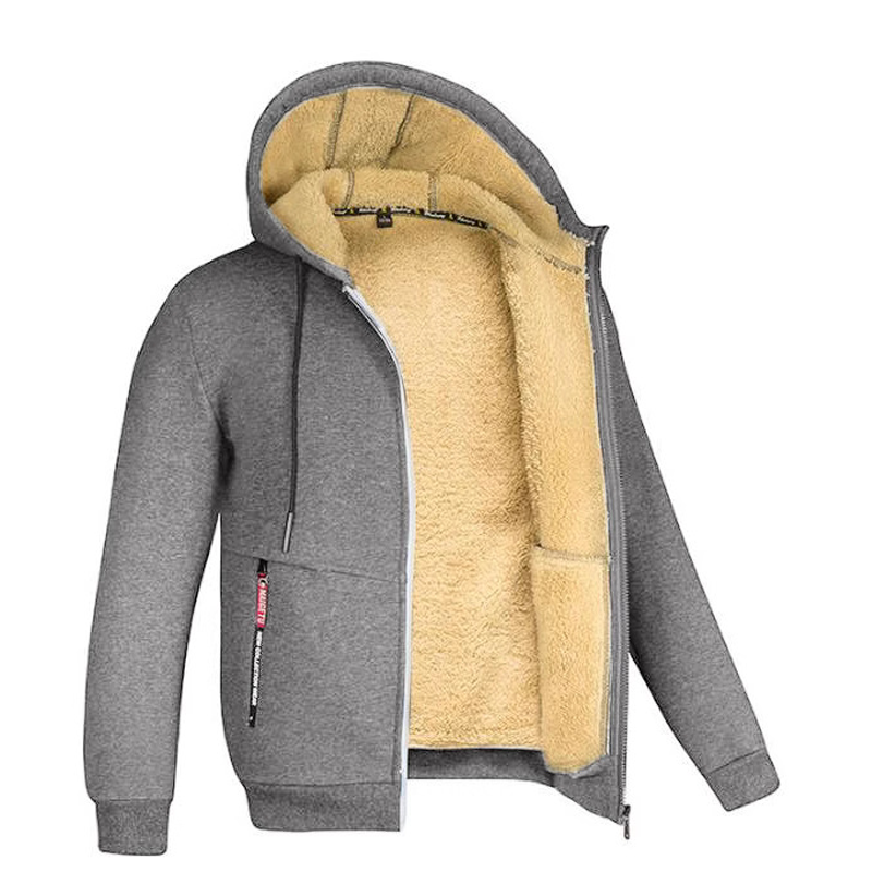 Lamb Fleece Autumn/Winter Hoodie Men's Solid Color Warm Coat