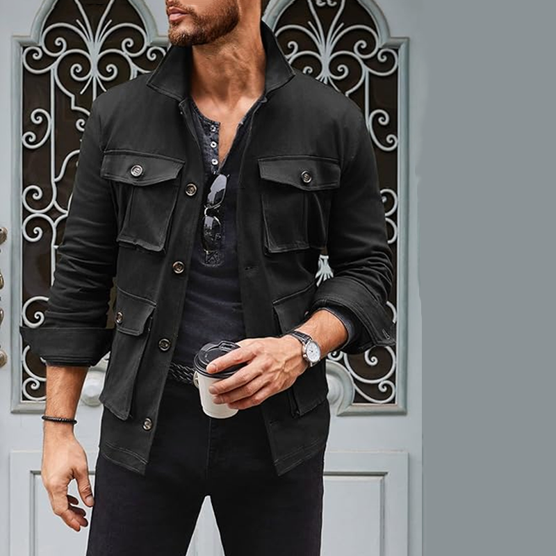 Men's Lightweight Hunting Jacket Casual Button Jacket Windproof Work Coat with Pockets
