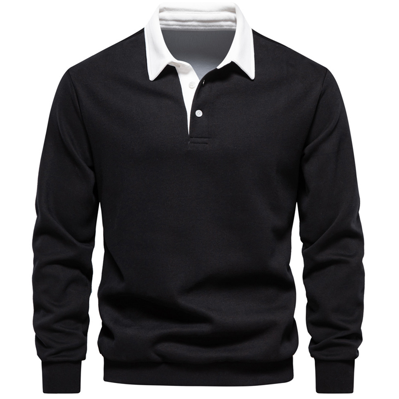 Long sleeved cotton lapel sweatshirt for autumn and winter casual polo shirt