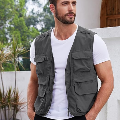 Men's Fishing Vest Summer Outdoor Work Vest Practical Travel Lightweight Sleeveless Jacket with Pockets