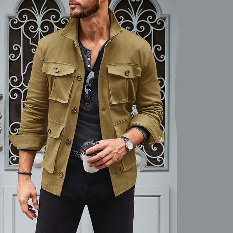 Men's Lightweight Hunting Jacket Casual Button Jacket Windproof Work C