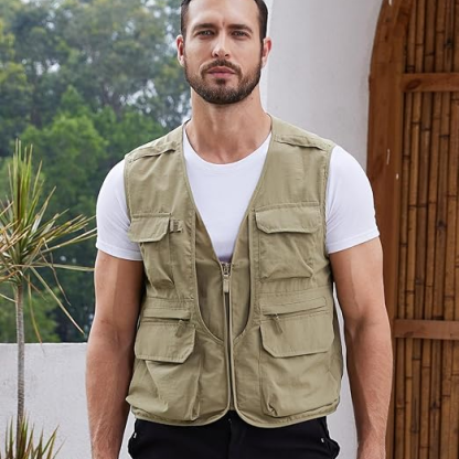 Men's Fishing Vest Summer Outdoor Work Vest Practical Travel Lightweight Sleeveless Jacket with Pockets