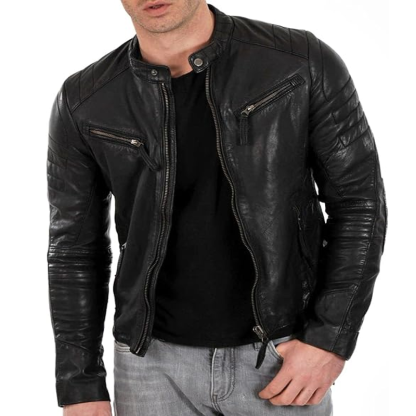 Mens Black and Brown Genuine Sheepskin Leather Motorcycle Jacket Vintage Motorcycle Jacket
