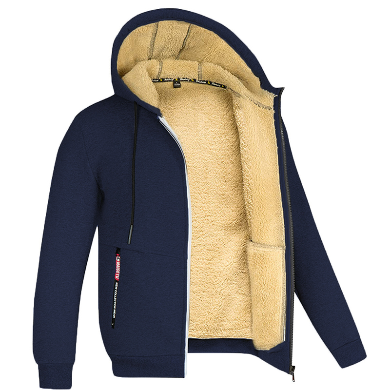 Lamb Fleece Autumn/Winter Hoodie Men's Solid Color Warm Coat