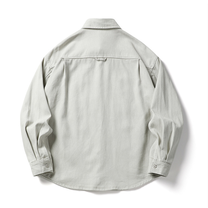 Men's Long-Sleeved Heavy Washed Distressed Lapel Casual Cotton Shirt Jacket