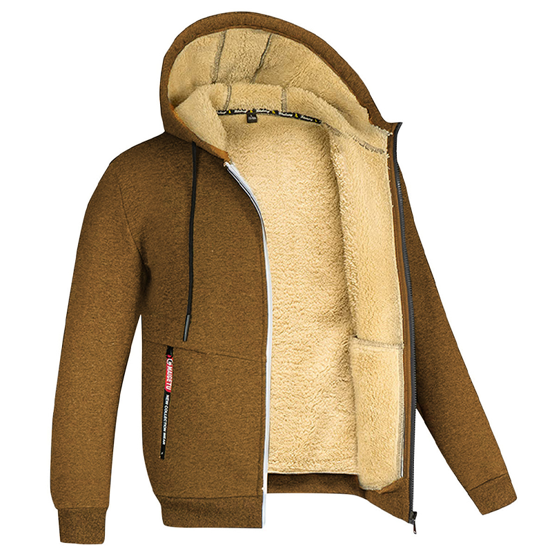 Lamb Fleece Autumn/Winter Hoodie Men's Solid Color Warm Coat