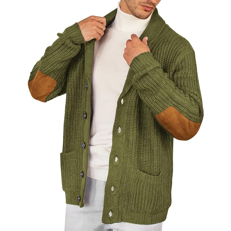 Men's Shawl Collar Cardigan Sweater Multicolor Button Knit Sweater wit
