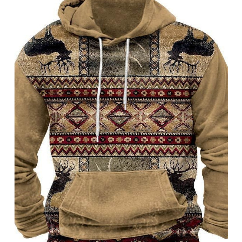 Men's Retro Print Street Hoodie