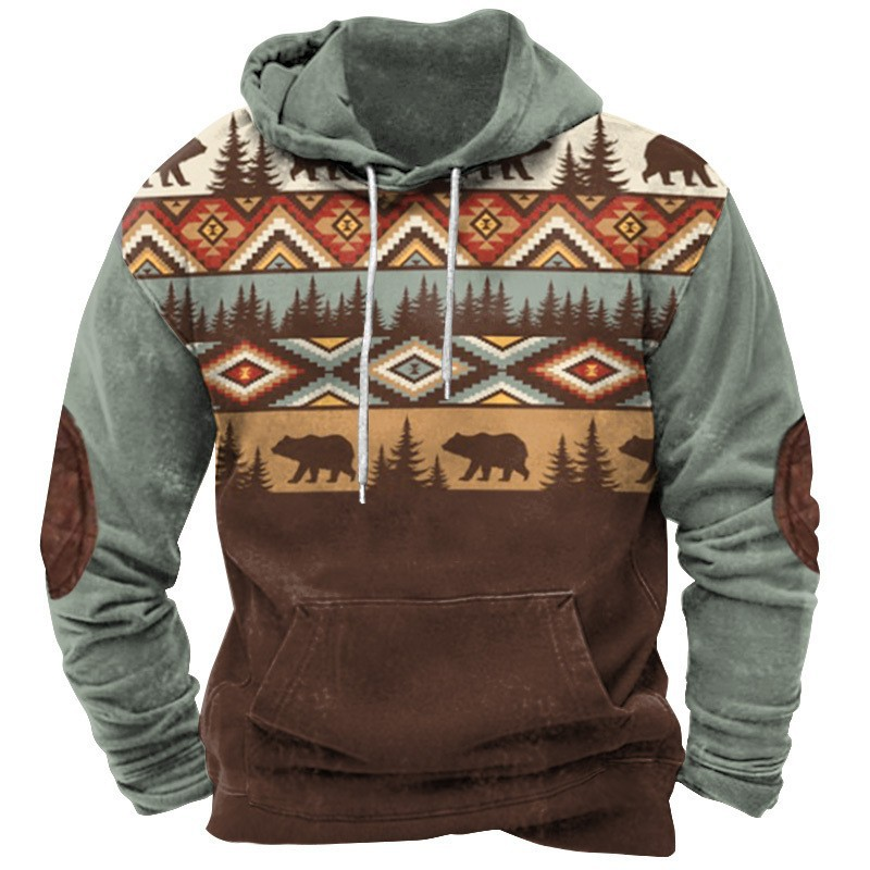Men's Retro Print Street Hoodie