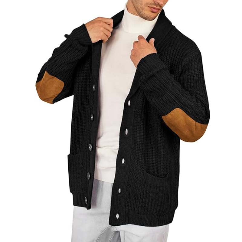 Men's Shawl Collar Cardigan Sweater Multicolor Button Knit Sweater with Pockets
