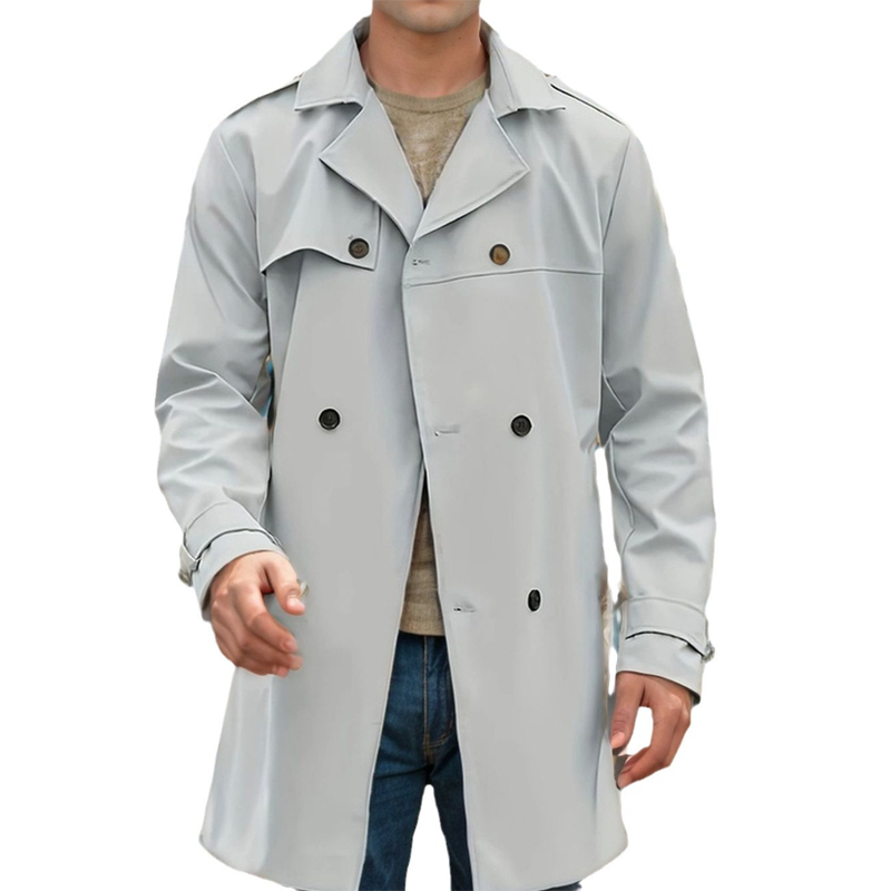Men Double Breasted Belted Trench Coat