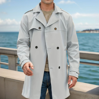 Men Double Breasted Belted Trench Coat