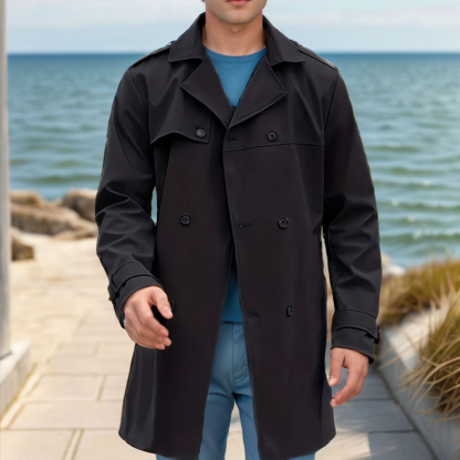 Men Double Breasted Belted Trench Coat