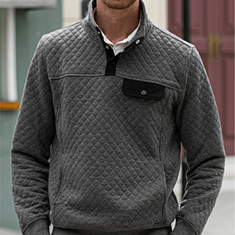 Men's Quilted Sweatshirt Casual Long Sleeve Outdoor Stand Collar Butto