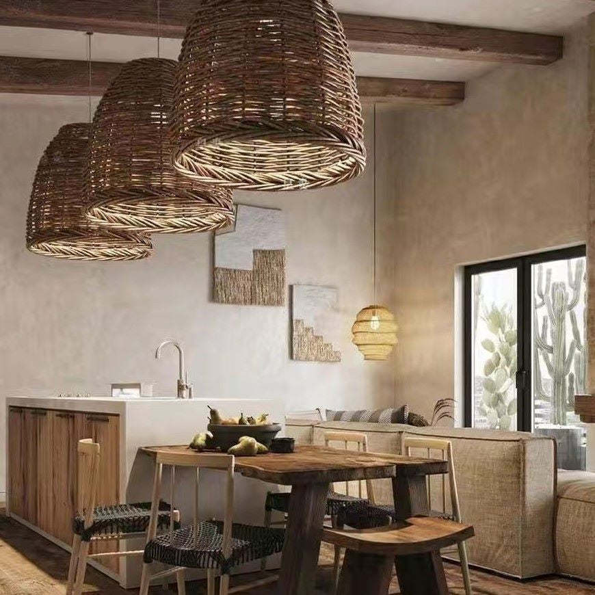 Muto Vintage Pendelleuchte Rustikale LED Rattan Schlafzimmer