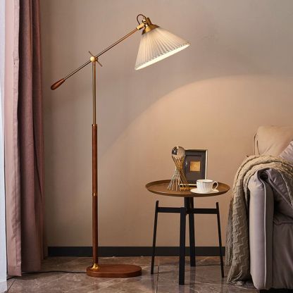 Ozawa Plissiert Retro Stehleuchte, Wohnzimmer, Weiß/Blau, Metall Holz