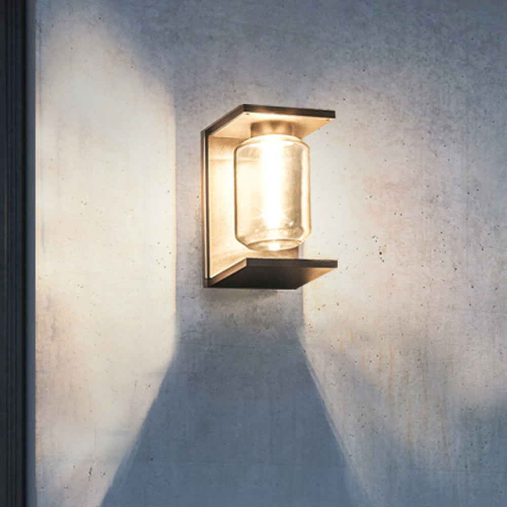 Orr Modern Lantern Glass Outdoor Wall Lamp, Black/Grey