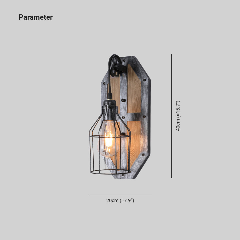 Austin Vintage Bird Cage Wood Metal Wall Lamp