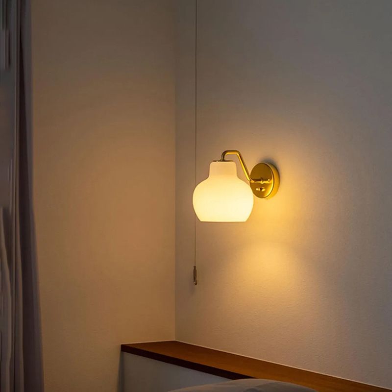 Lily Modern Wandleuchte Kuppel, Weiß-Gold, Wohnzimmer, Metall Glas
