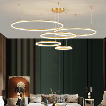 Arisha Moderne Ring Pendelleuchte Tir-Kreis Schwarz/Gold/Kaffee Metall Schlafzimmer
