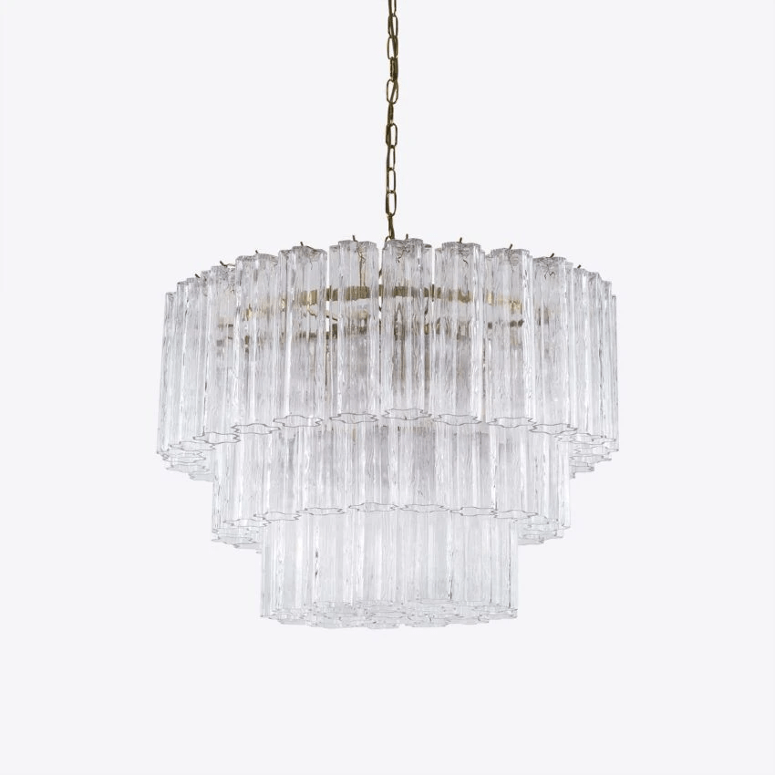 Aurora Fünfstöckige Riffelglas-Kronleuchter im Mid-Century-Stil-Las Sola