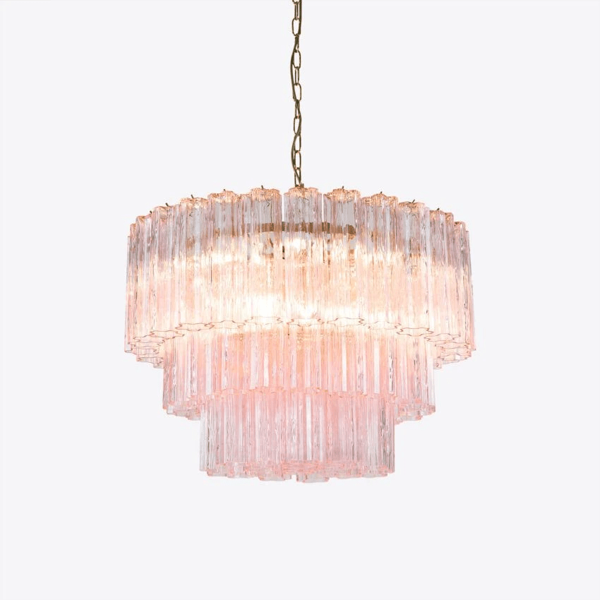 Aurora Fünfstöckige Riffelglas-Kronleuchter im Mid-Century-Stil-Las Sola