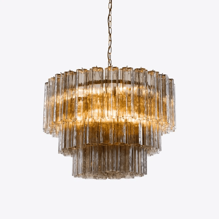Aurora Fünfstöckige Riffelglas-Kronleuchter im Mid-Century-Stil-Las Sola