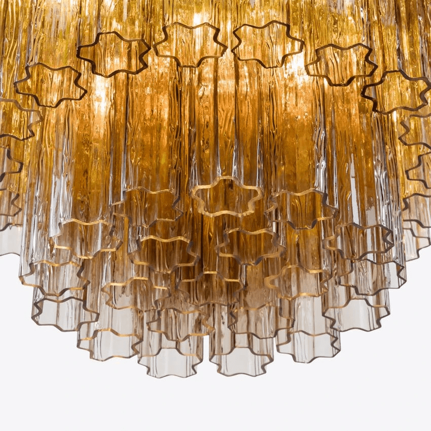 Aurora Fünfstöckige Riffelglas-Kronleuchter im Mid-Century-Stil-Las Sola
