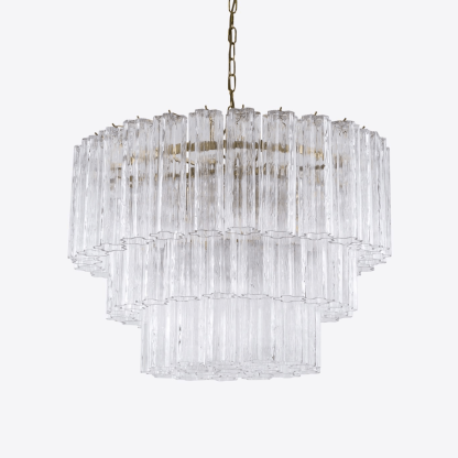 Aurora Fünfstöckige Riffelglas-Kronleuchter im Mid-Century-Stil-Las Sola