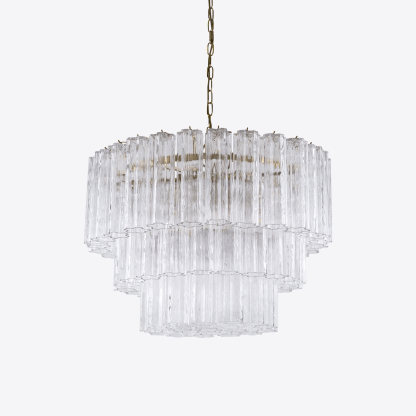Aurora Fünfstöckige Riffelglas-Kronleuchter im Mid-Century-Stil-Las Sola