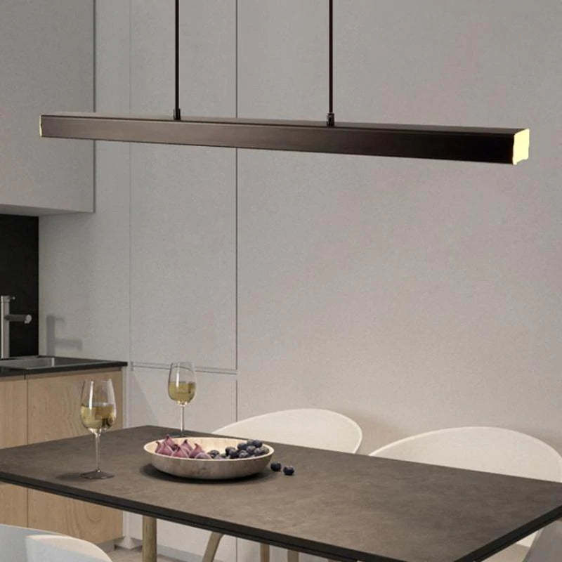 Edge Moderne LED Pendelleuchte Linear Schwarz/Braun Esszimmer Metall