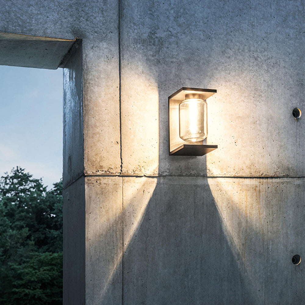 Orr Modern Lantern Glass Outdoor Wall Lamp, Black/Grey
