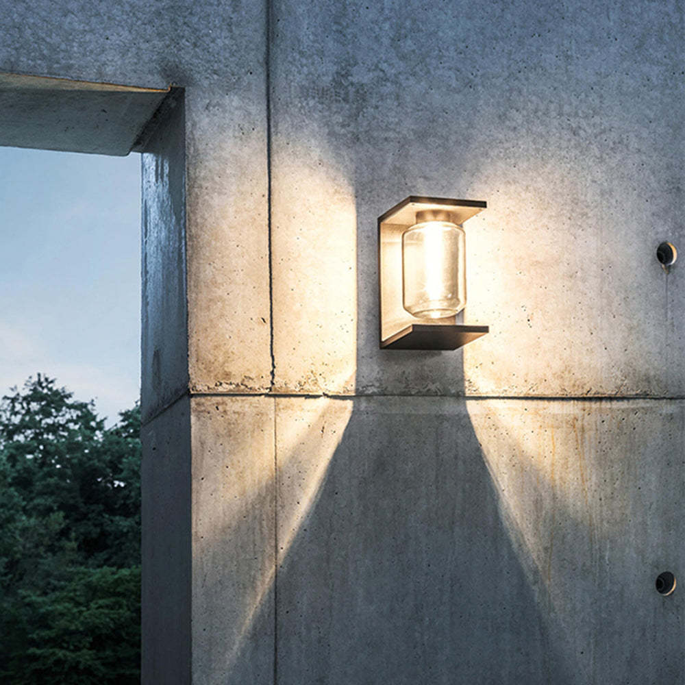 Orr Modern Lantern Glass Outdoor Wall Lamp, Black/Grey