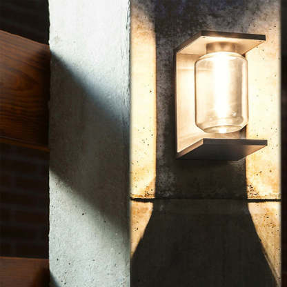 Orr Modern Lantern Glass Outdoor Wall Lamp, Black/Grey