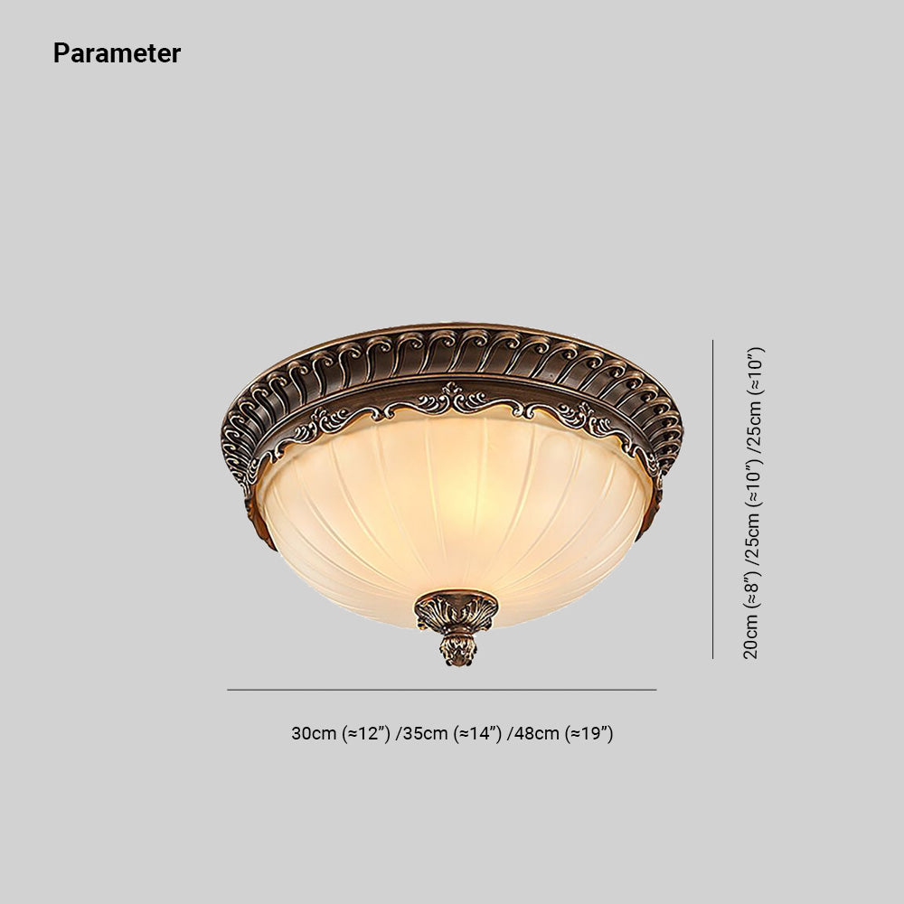 Arisha Retro Semicircular Metal/Glass Flush Mount Ceiling Light, Bronze