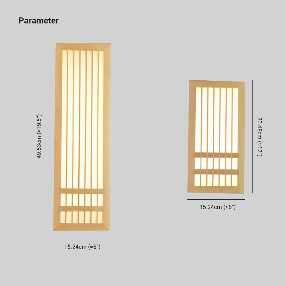 Ozawa Wall Lamp Rectangular Rustic, Wood/Acrylic, Log Color, Bedroom